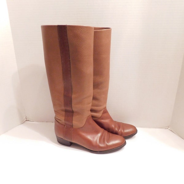 Vintage GUCCI Riding Boots Size 38B, Caramel Brown Pebble + Smooth Leather, 1 Original Owner, Ca. 1980
