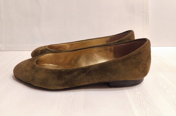andrea carrano Vintage Olive Suede "Baby" Flats, … - image 2