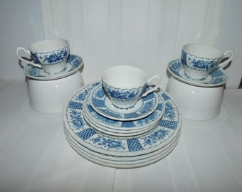 Myott MELODY Blue And White Transferware, 13 Assorted Pieces: Dinner, B&B Plates, Cups and Saucers