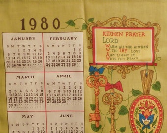 Vintage linnen wandkalender 1980: ontwerp 'Keukengebed'