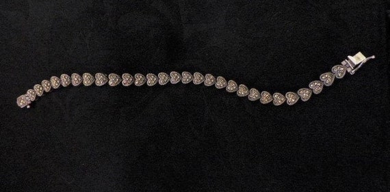 Vintage Marcasite  Hearts Link Bracelet, .925 Ste… - image 2