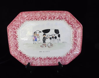 Molly Dallas "LET'S DO LUNCH" Vintage Red Spatter Platter, 1 Original Owner, Purchased New, Displayed Only, Excellent Condition