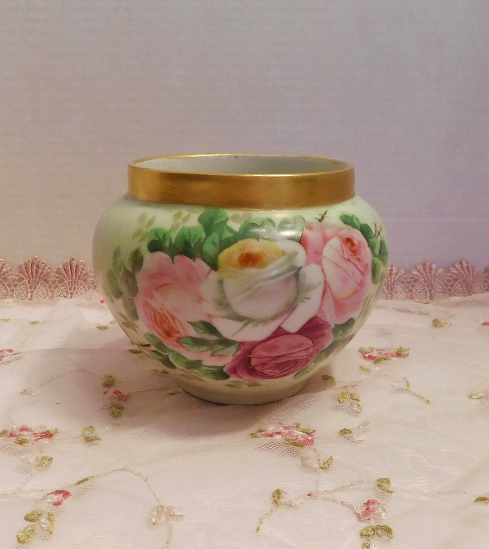 フランスアンティーク リモージュ トリンケット 青色の花柄