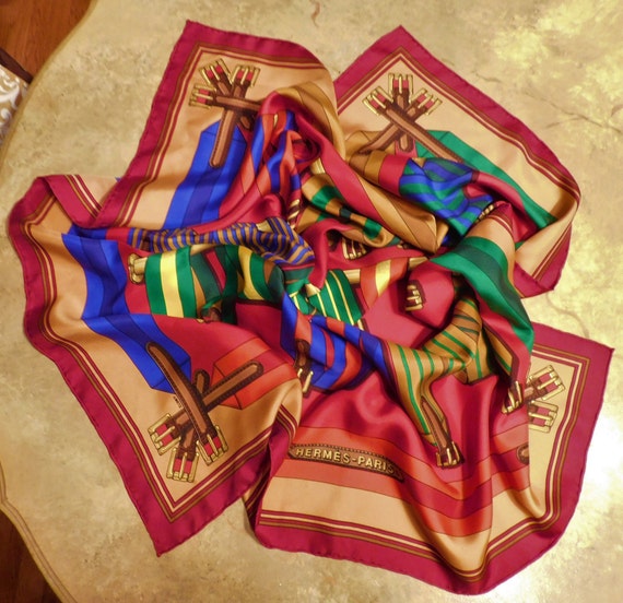 Vintage Hermes "Les Sangles" Silk Scarf By J. Met… - image 3