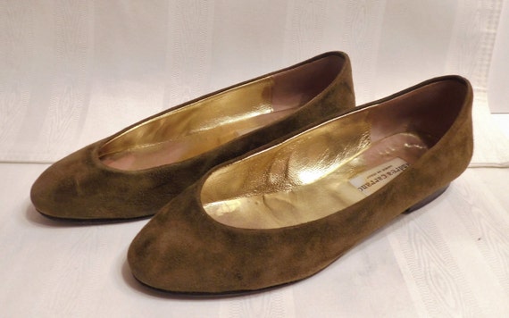 andrea carrano Vintage Olive Suede "Baby" Flats, … - image 3