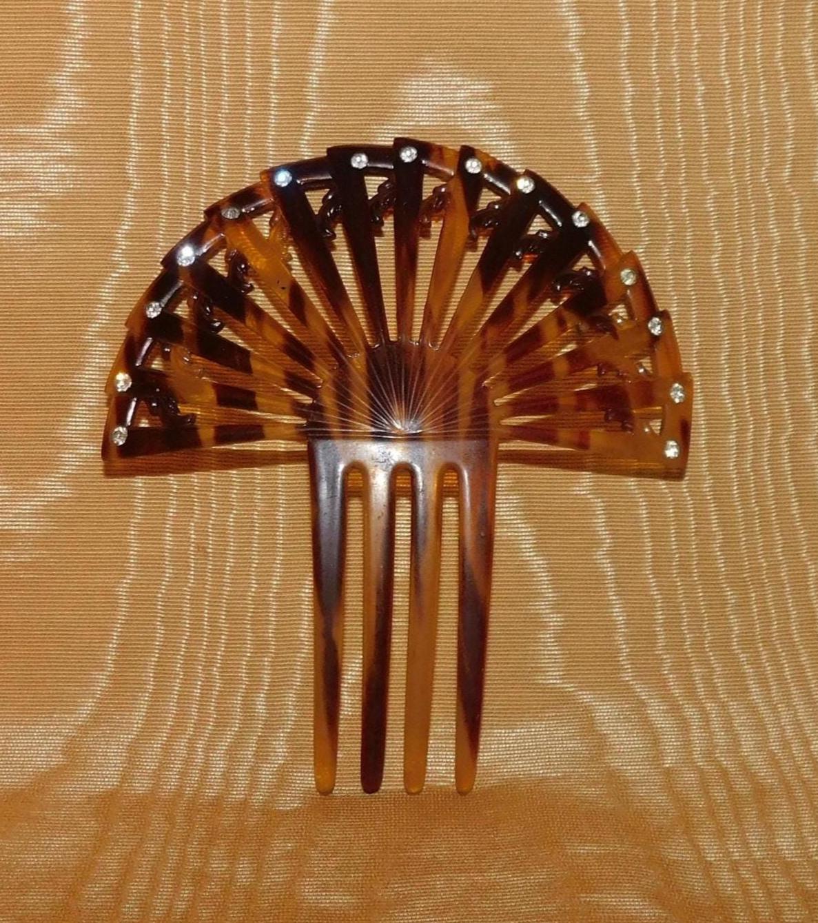 VTG Hair Comb Black Clear Fan Shaped Celluloid Art Deco Antique Lucite/Celluloid Hair Comb with Fan Detail  main image 3