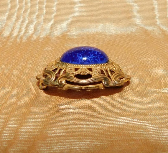 Miriam Haskell Lapis Lazuli Stone, Intricate Gold… - image 4