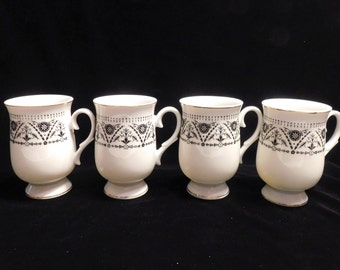 Vintage Sheffield Japan VERSAILLES Set Of 4 Footed Fine China Cups / Mugs, Appear Unused