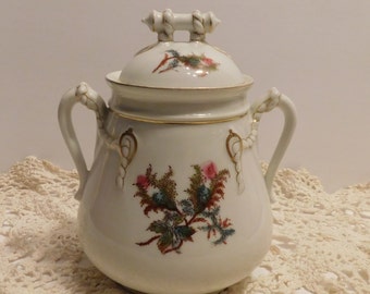 Haviland Limoges Moss Rose French Biscuit Jar & Lid, Ca. Early 1900's, Appears Unused