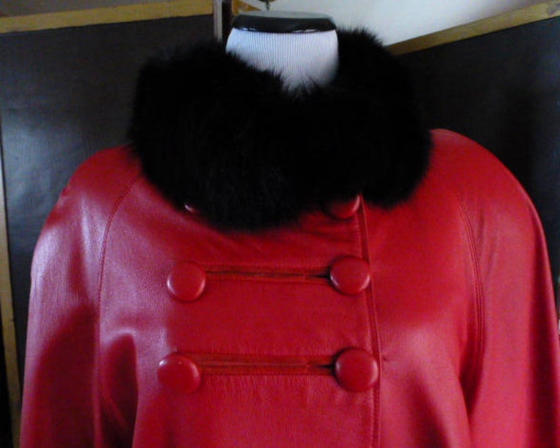 Vintage Red Leather 3/4 Swing Coat With Plush Black Fox Collar - Etsy