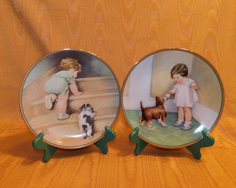 Two Bessie Pease Gutmann Limited Edition Plates: "The Reward", 1985; "On The Up and Up", 1986, Excellent Vintage Condition