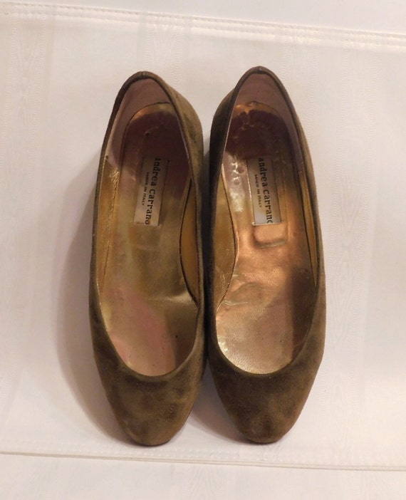 andrea carrano Vintage Olive Suede "Baby" Flats, … - image 4