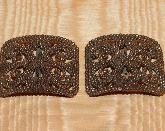 Pair Of Art Nouveau Steel Cut Copper Beaded Belt Buckles, Made In France