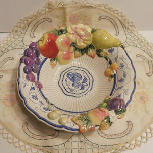Vintage Fitz & Floyd Classics &quot;AMBROSIA&quot; Embossed Fruit And Flowers Pattern Serving Bowl Discontinued, Appears Unused, A+ Condition