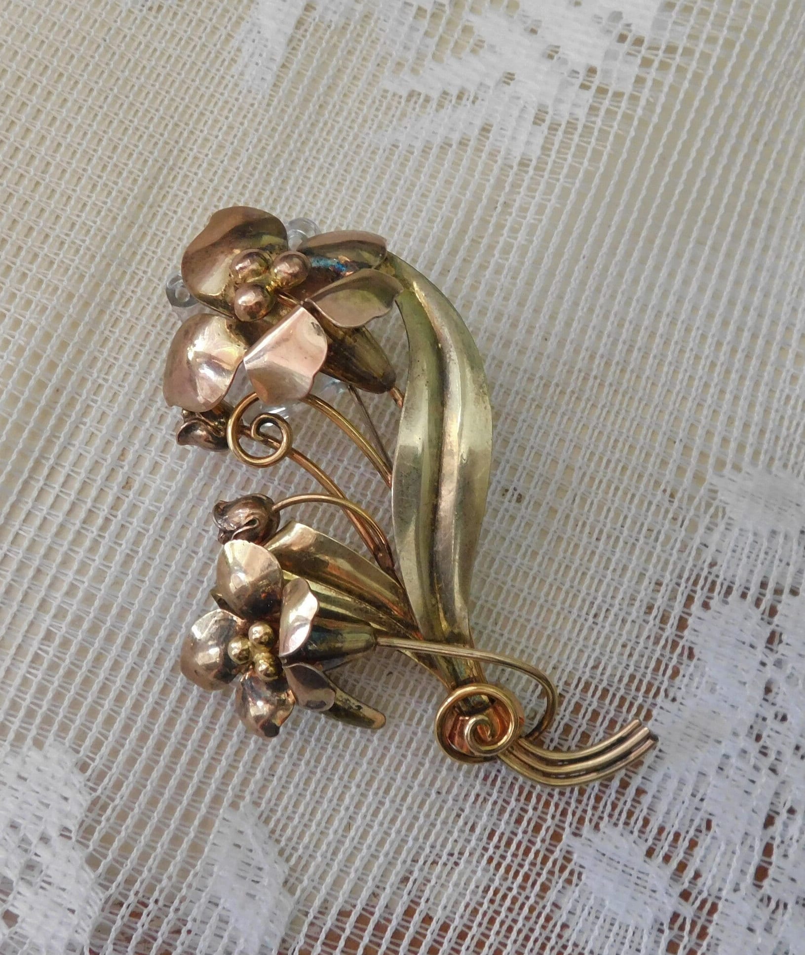 MCM 3-Dimensional Floral Brooch, 3 1/8" L., 12K Gold Filled On Silver, Carl Art Patent, Ca. 1940's, Makes Quite The Statement !