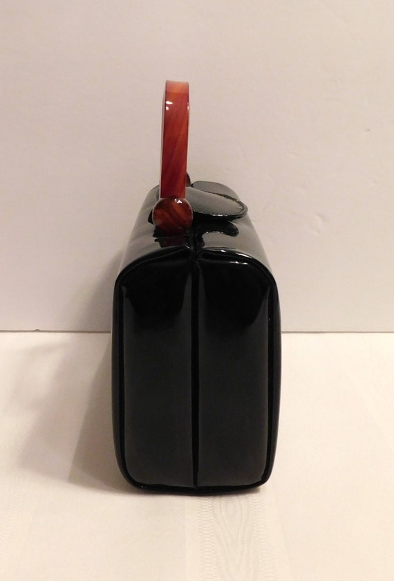 Ande' MCM Luxe Bakelite Handle, Black Patent Faux… - image 4