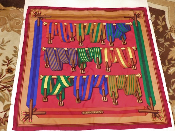 Vintage Hermes "Les Sangles" Silk Scarf By J. Met… - image 2