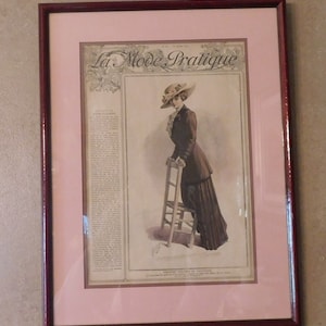 Original La Mode Pratique Tinted French Fashion Illustration, Signed, 19 Mars 1910, Purchased In Paris, Custom Framed By Owner