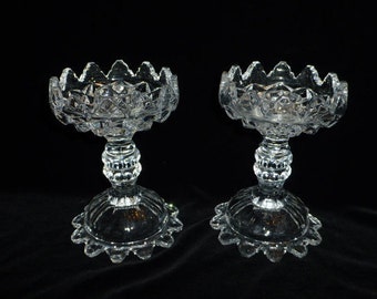 Vintage Cut Glass Candle Holders: Ornate Pair, 6" H