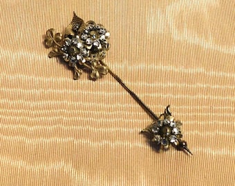 Stanley Hagler Crystal Floral Stick Pin: Vintage 1970s , Signed Costume Jewelry