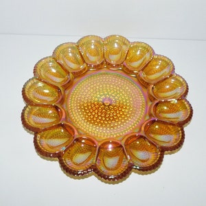Amber Carnival Glass Hobnail Egg Plate by Indiana Glass