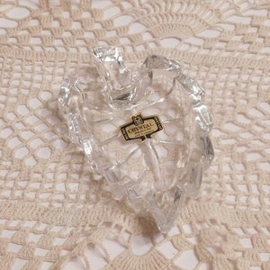 Zajecar Crystal, Petite Leaf Shape Trinket Tray, Unused, Original Sicker, Made In Yugoslavia