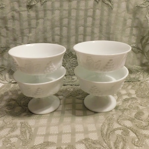 Westmoreland Harvest Grape Milk Glass Footed Dessert Cups - Set of 4