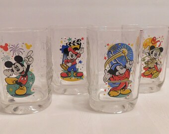 McDonald's Walt Disney World Mickey Mouse Set of 4 Glass Cups 2000 Studios  Epcot