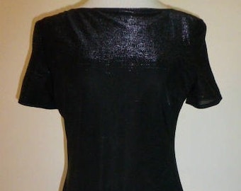 Vintage Black Jersey Mermaid Gown, Low Back, Hint Of Silver, Size 12 U.S., Worn Once, Original Owner, Excellent Condition