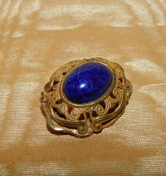 Miriam Haskell Lapis Lazuli Stone, Intricate Gold… - image 2