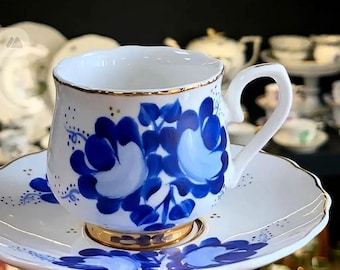 Handbemaltes Porzellan-Kaffeetassen-Set - 24K Vergoldete türkische Espressotassen