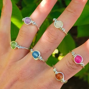 Handmade Stone Rings, Wire Wrapped Glass Bead Rings, Gemstone Rings, Colorful Stackable Rings, Whimsical Ring, Minimalist Jewelry, Boho Ring