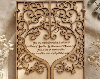 Personalized Wood Wedding Invitation |  Laser Engraved Keepsake | Elegant Custom Ceremony Card | Romantic Invite