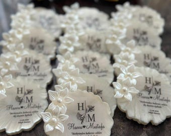 Personalized Floral Pearl Epoxy Wedding Favors, Custom Magnet Keepsake (Nikah Hatırası)