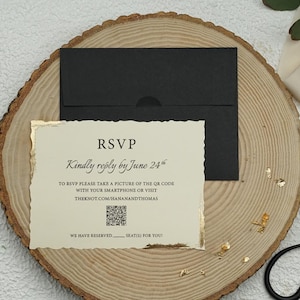 Personalized QR Code RSVP Card with Gold Foil Deckled Edges