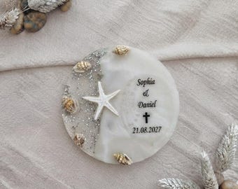 Personalized Starfish Resin Magnet, Beach Wedding Favors, Nautical Keepsake (2.75" Diameter)