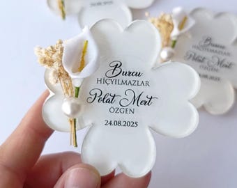 Personalized Wedding Favors for Guests, Acrylic Flower Fridge Magnet, Custom Engagement Favors