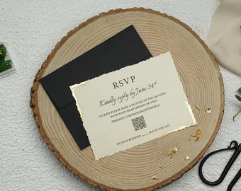 Personalized QR Code RSVP Card with Gold Foil Deckled Edges