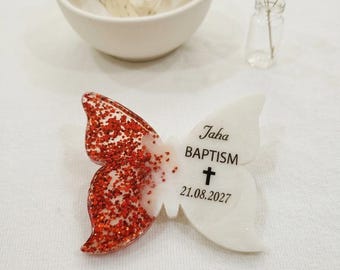 Custom Baptism Butterfly Resin Magnet, Personalized Christening Keepsake, Religious Party Favor, Holy Communion Souvenir