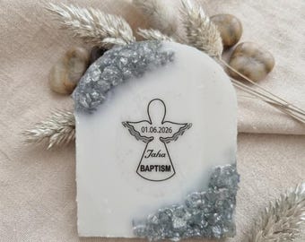 Personalized Angel Resin Magnet, Baptism Favor, First Communion Gift (Custom Name & Date)