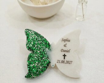 Personalized Baptism Butterfly Resin Magnet, Custom Christening Keepsake, Holy Communion Souvenir, Religious Party Favor