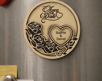 Personalized Heart Wooden Save the Date Magnet | Laser Engraved Wedding Keepsake