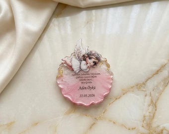 Personalized Baby Shower Epoxy Magnets, Angel Design Keepsake Souvenir