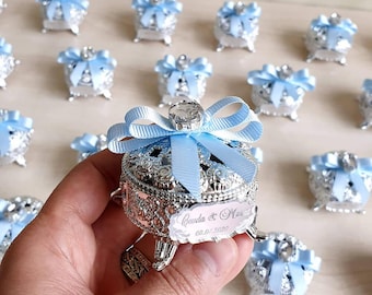 Personalized Silver Trinket Box, Ornate Keepsake Favor, Wedding Baptism Souvenir