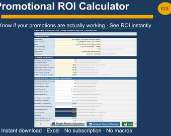 Calculadora de ROI promocional | Excel | Análise de promoção comercial | Bens de consumo | Modelo de ROI de marketing