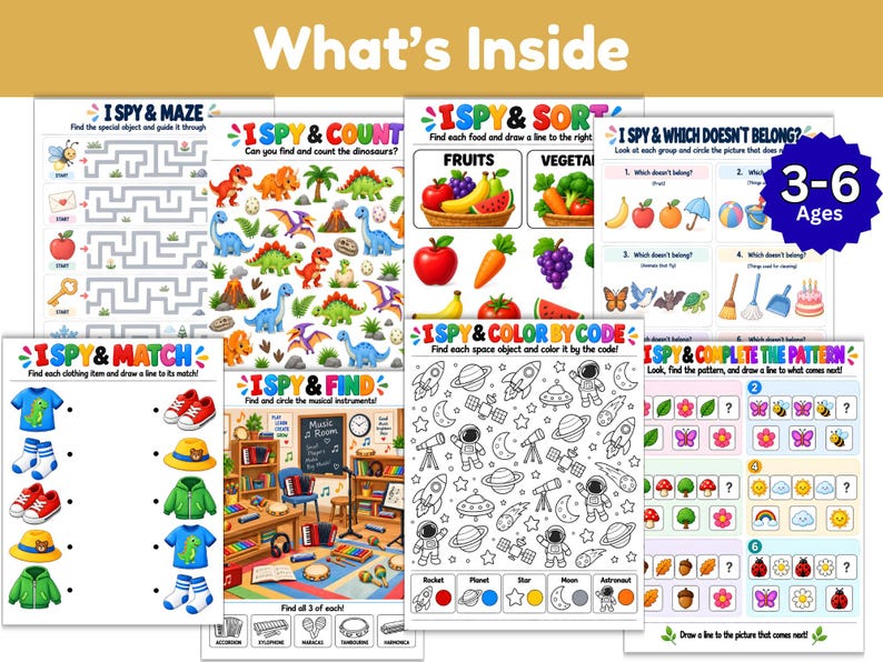 I Spy Worksheets for Preschool, 50 Page Printable Activity Book, Kids ...