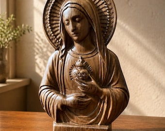 Hölzerne Jungfrau Maria-Statue, christliche Holzkunst, katholische Wanddekoration, gesegnete Mutter Geschenk, religiöse Holzschnitzerei, Gebetsraumdekor