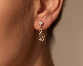 Asymmetrical Musical Note Earrings, 14K Gold Plated 925 Silver, Music Studs,Music Lover Gift