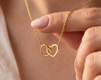Verschachtelte Herzen Halskette, Gold Edelstahl Herz Halsband, verflochten Liebe Anhänger, Sentimental Geschenk