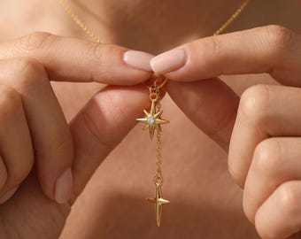 ゴールドの八芒星と十字架のネックレス、ステンレススチールのチョーカー、ゴシックヴィンテージジュエリーギフト